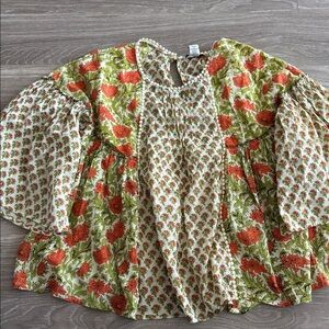 Rachel Zoe Women's Boho Top Pleated Floral Bohemian Blouse Relaxed Fit L